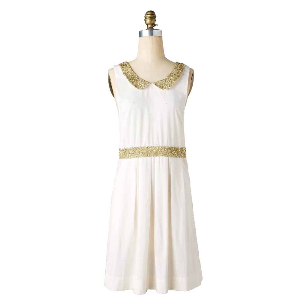 Anthropologie Home Off White Clemence Collared Metallic Sparkle Apron NEW NWT